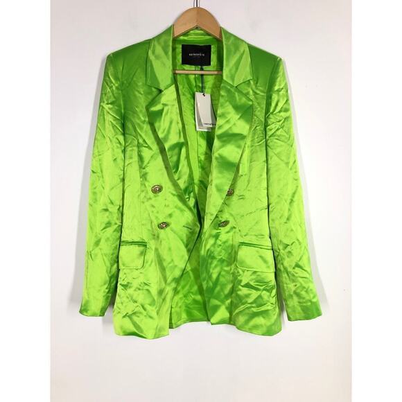 Retrofete Saige Blazer Double Breasted Gold Buttons Lime Punch NWT Small - Picture 7 of 14